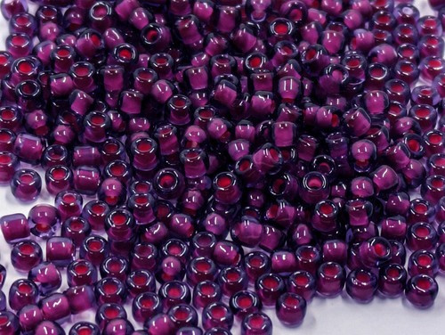 Vintage Glass THOH Japan Seed Beads Transparent Lined Raspberry 8/0 14g   C33-47