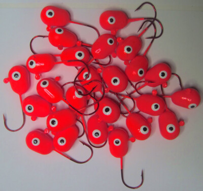 25 Floating Jig Heads Florescent Red - Red Chrome 4/0 Walleye baits and rigs