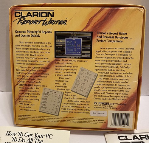 RARE Vtg Clarion Report Writer Sealed Disks Computer Software Big Box Manual - Picture 6 of 6