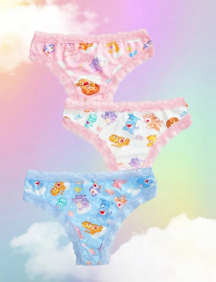 Conjunto de calcinha Care Bears autêntica colorida acabamento em renda atrevida y2k Kawaii fofa 3 peças - Imagem 2 de 4