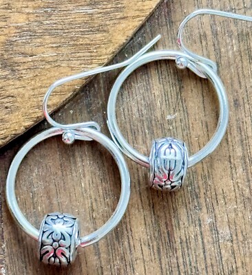 Little Etched Silver Dangle Hoop Earrings