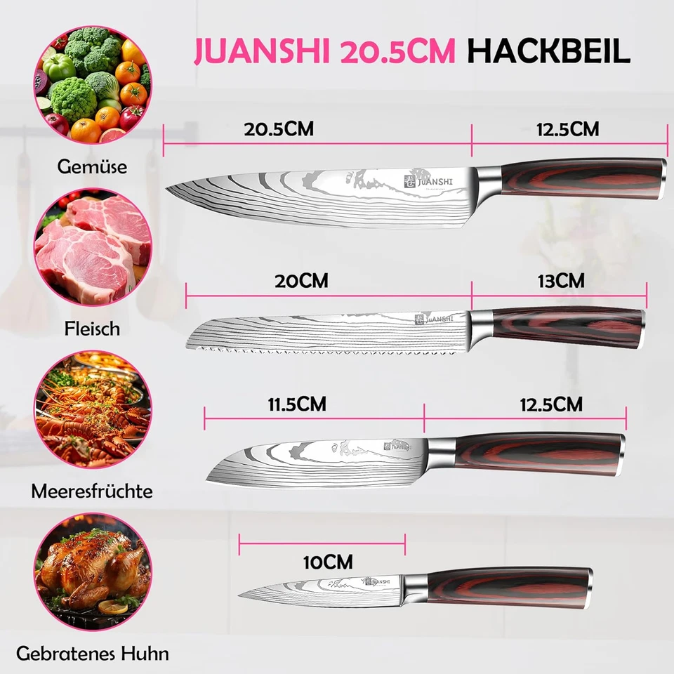 ® Set Di 4 Coltelli Da Cucina Professionali in Acciaio Inox, Lame Affilate, Con  - Immagine 2 di 4