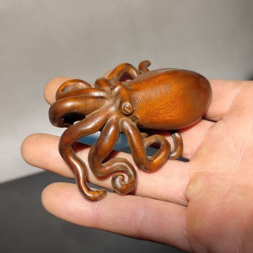 Vintage Wooden Octopus Statue Carving Wood Carved Figure Decor Children Gift Art - 第 1/5 張圖片