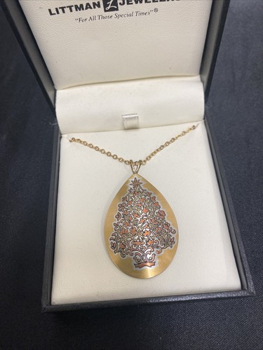 reed barton damascene Christmas tree pendant