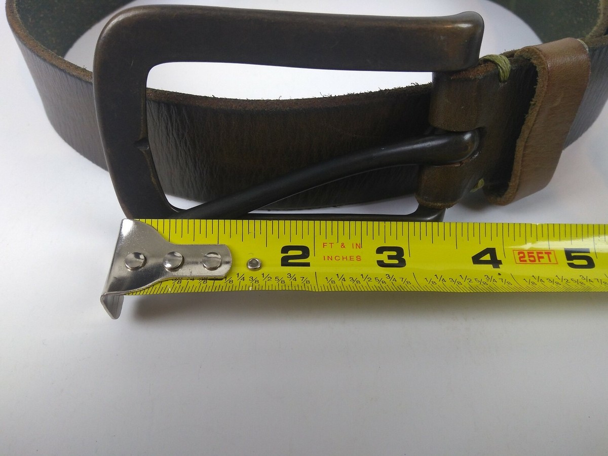 Linea Pelle Olive Green Embossed Leather Brass Buckle Belt Sz L (Fit: 34” - 38”) Linea Pelle Olive Greenish Brown Leather Belt Brass Buckle  main image 4