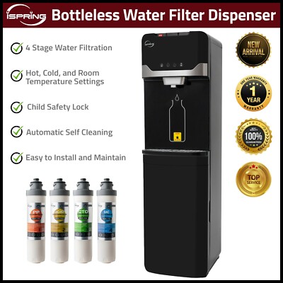 iSpring Bottleless Water Dispenser with Built-in 4-Stage Filtration, Self Clean