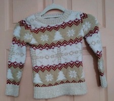 Holiday Time White  Tan 4-5    Polyester Girls Long Sleeve Sweater