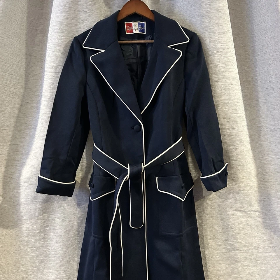 VTG Lilli Ann Knit Jacket Girls Size 16 Blue White Piping Button Up Mod Retro - Image 4 of 4