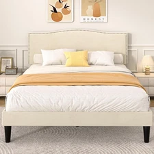 VECELO Queen Bed Frame Platform Bed Frame with Upholstered Headboard, Strong