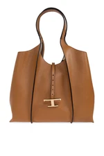TOD'S T Timeless Medium Brown Leather Shopping Tote Bag New And Authentic