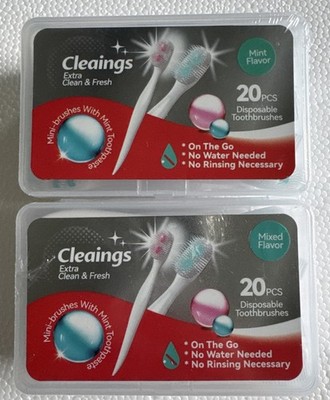 2 PK Mini Brushes-Disposable Toothbrushes w Cleaning Beads Mint Toothpaste Pick