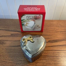 VTG Silver Plated Gold Plated Trinket Jewelry Box Red Velvet Lined Heart Shaped