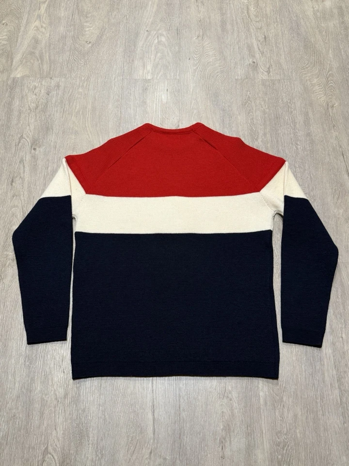 Suéter Demetre De Colección Hombres L Lana Virgen Rayas Rojo Azul Blanco Bordado Foto 2 de 4