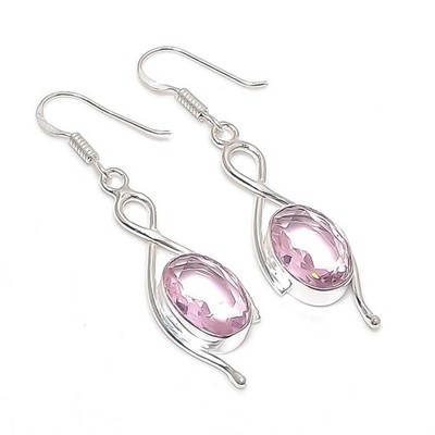 Pink Kunzite Gemstone Handmade 925 Sterling Silver Jewelry Earring Size 2''