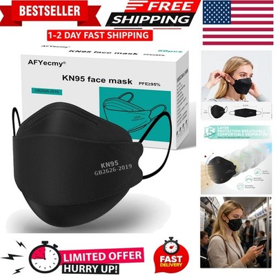 50 Pack KN95 Masks - Adjustable, Breathable Black Face Masks for Adults & Teens