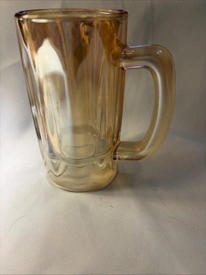 Vintage Amber Glass Beer Mug Optic Panel Stein Mid Century Barware