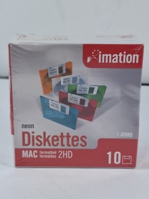 Imation Neon Mac Formatted 2HD 1.4 MB 3.5 Diskettes BoxOf 10 New In Box Sealed