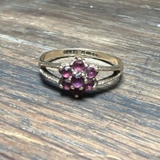 9ct Gold Flower Ring Pink Stones Fine Jewellery Full Hallmark Size N 1.41g RMF06