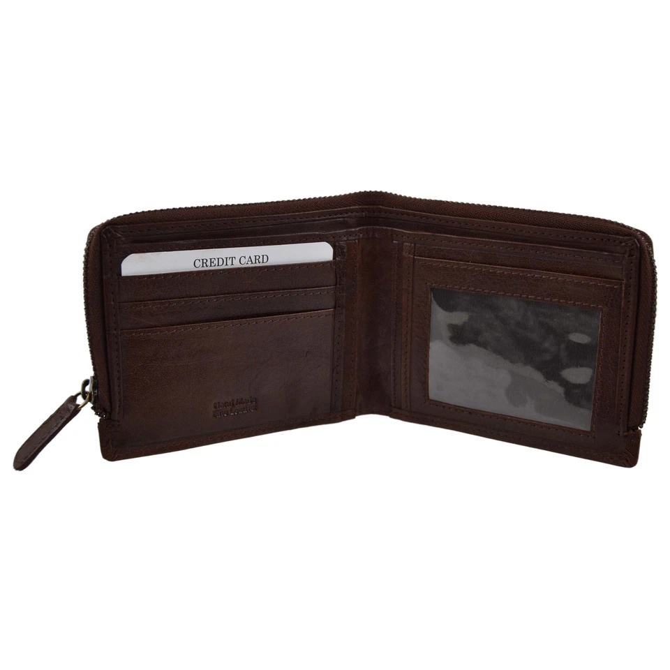 Carteira Masculina Vintage Couro de Búfalo Bi-Fold por Rowallan Troca com Zíper Veg Tan - Imagem 3 de 4