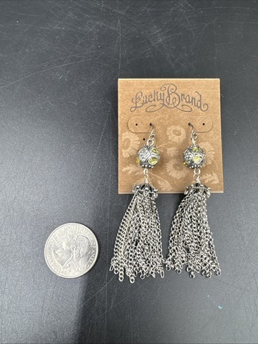 New! Lucky Brand! Silver Tone Yellow StoneDrop Earrings Party Mom Dangle Vintage - Picture 3 of 5