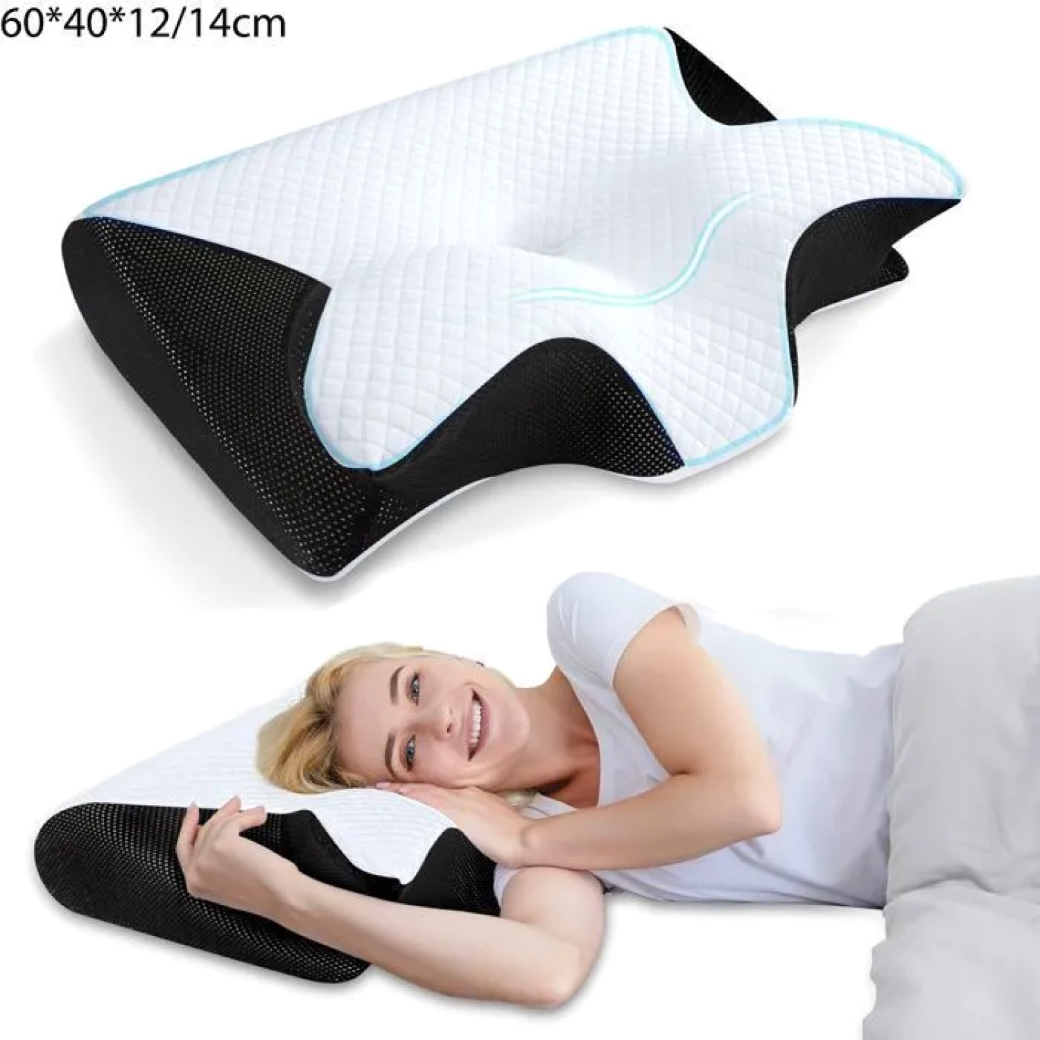 Oreiller Cervical Orthopédique Noir pour Dormeur sur le Côté