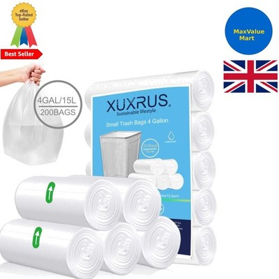 15L Clear Plastic Garbage Bags - 200 Count, Unscented & Tear-Resistant