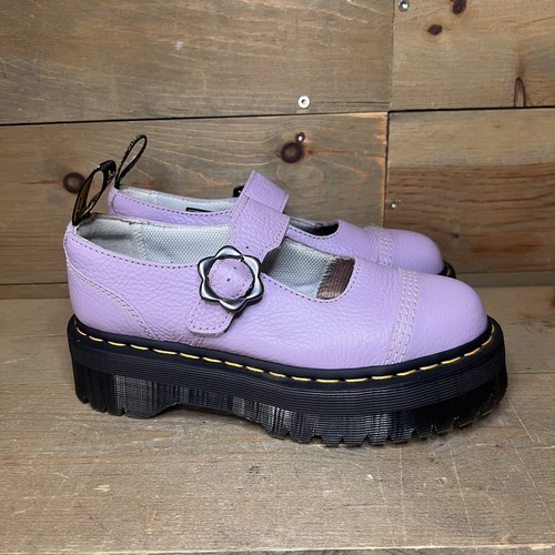 Plataforma Mary Jane Dr Martens Addina Flwr de cuero púrpura lila para mujer talla 7 - Imagen 2 de 10