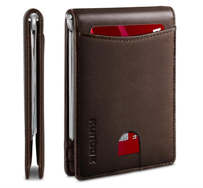 RUNBOX Slim Leather RFID Blocking Wallet with Money Clip   Minimalist Bifold