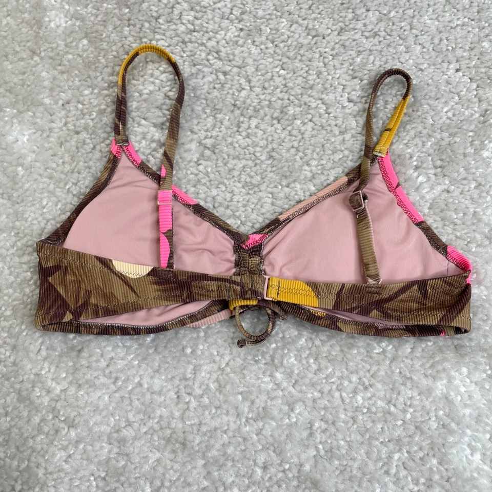 Aerie High Cut Cheeky Bikini Bottom Scoop Rib Top Set Brown Pink Womens Large - Image 2 of 4