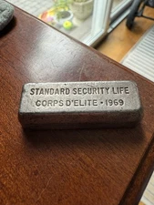 RARE Vintage Poured Silver Bar 1969 Standard Security Life .999 3 TroyOz Bullion