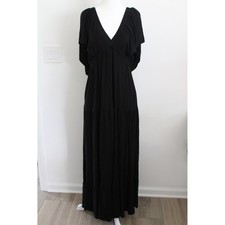 Three Bird Nest Black Open Back V-Neck Tiered Maxi Dress with Pockets Small