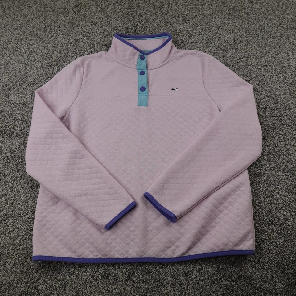 Suéter Vineyard Vines Pullover Mujer L Rosa Acolchado 1/4 A Presión Polar Oveja Foto 2 de 4