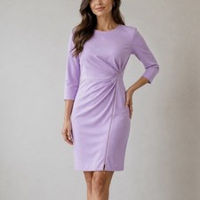 Calvin Klein Lilac Purple Ruched Zip Front Stretch Crepe Sheath Dress Size 8 NWT