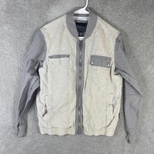 Sean John Jacket Mens Small Beige Linen Bomber Full Zip Lightweight Casual