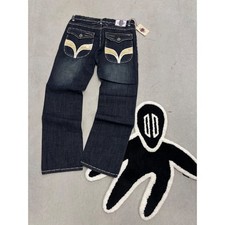 Laguna Beach Jeans Straight Dark Wash White Stitching Skull Button Men 38