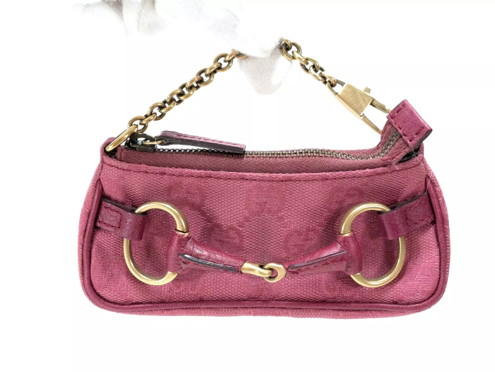 Rare* GUCCI Chaîne Accessoire Pochette Mini Sac à Main GG Toile Rose Authentique