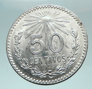 1945 50 Centavos Mexico Silver Coin