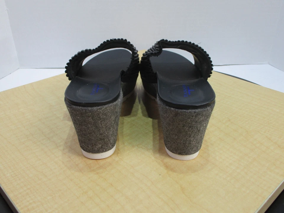 Zapatos Tahari para mujer 9,5 negros 3" tacón cuña media GiGi punta abierta cuero sin cordones Foto 3 de 4