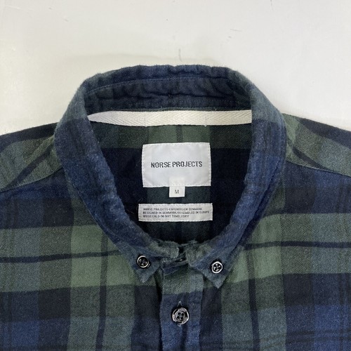 Camicia Norse Projects Anton Spazzolata Flanella Bottone Uomo Verde Pino Medio Quadri - Foto 4 di 11