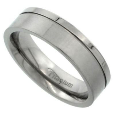 Titan 6 mm Comfort Fit Ehering Ring poliert gerillt quadratischer Rand 7 bis 14