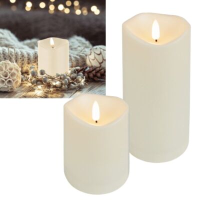 LED Kerze 3D FLAMME 10/15x7,5cm mit Timer Real-Flame flackernd Kunststoff-Wachs