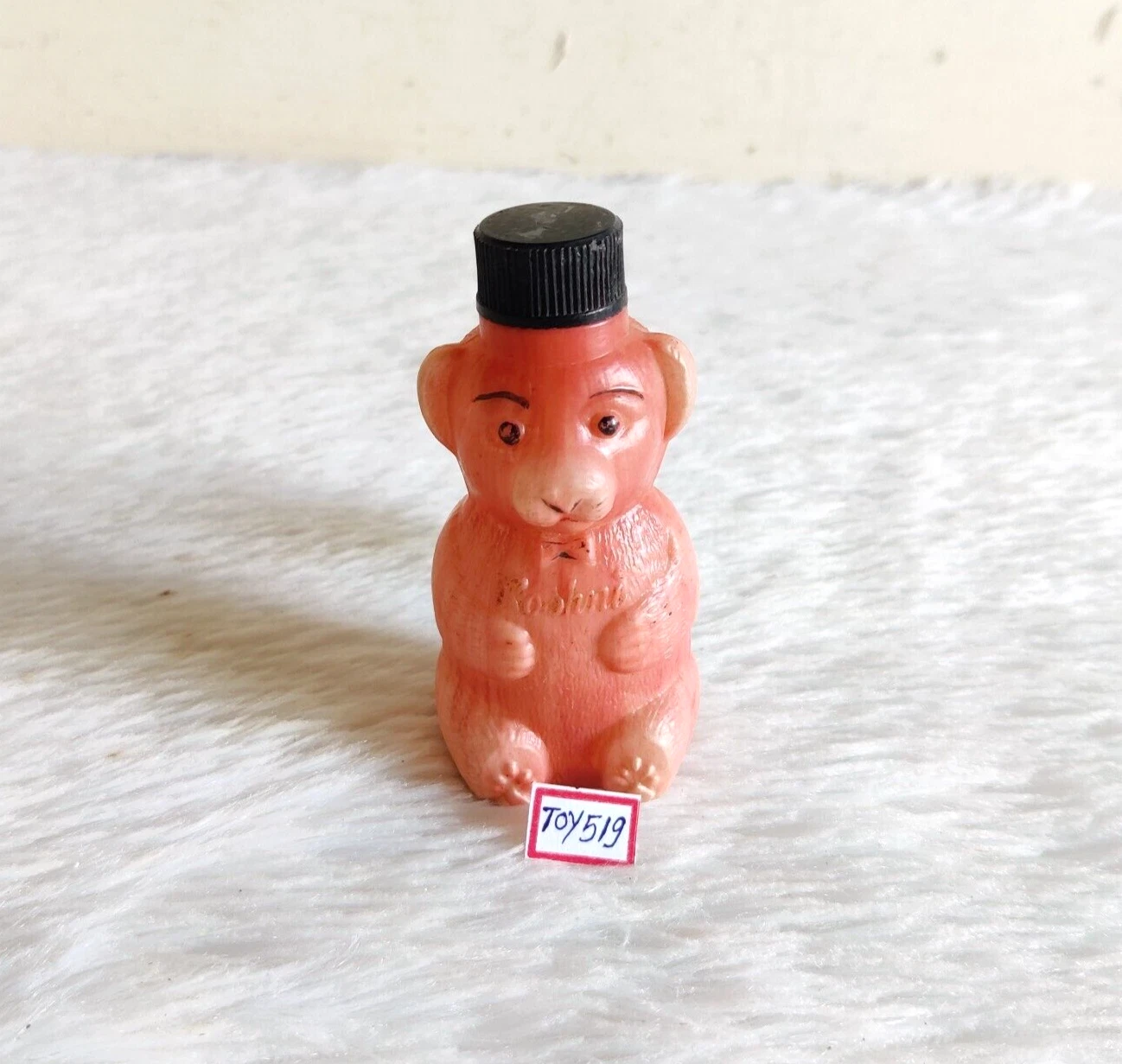 Vintage ROSHNI Talcum Baby Powder Advertising Bear Shape Plastic Bottle TOY519