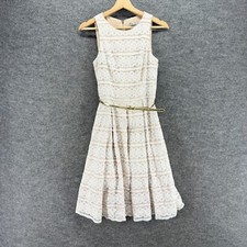 Eliza J Dress Women 2 White Geometric Crochet Sheath Midi Zipper Belted Cotton