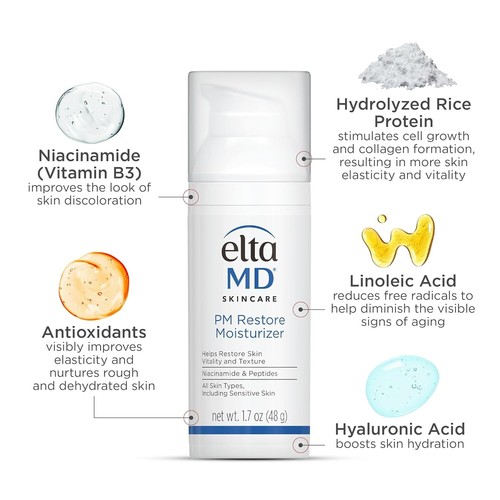Elta MD PM Restore Facial Moisturizer 1.7oz All Skin Therapy 01/27 NO BOX - Picture 6 of 7