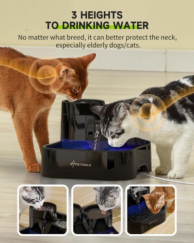 Ultrafiltration Cat Water Fountain, Multi-level Fountain with 3 Black - Picture 2 of 6