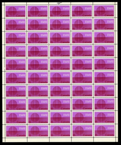 CANADA SHEET - Scott 514p - NH - Tagged W2B - 15¢ Lilac United Nations (.010)