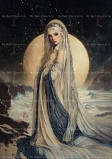 ARIANRHOD GODDESS ART PRINT, Witchy Moon Poster, Celtic Goddess Wall Decor F234