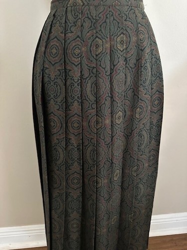 Vintage Calvin Klein Brown Long Paisley Pleated Skirt Union Made Size 4 - Picture 3 of 9