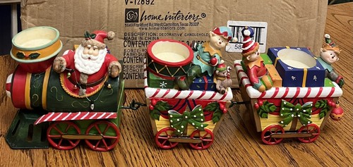 Home Interiors Weihnachtszug Kerzenhalter Weihnachtselfen 3 Stück Vintage im Karton