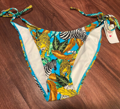 Juniors' High Leg Scoop Waist Bikini Bottom, Xhilaration, Jungle Animals, Sz M
